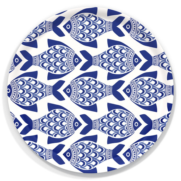 Porcelain Fish Round Wooden Tray