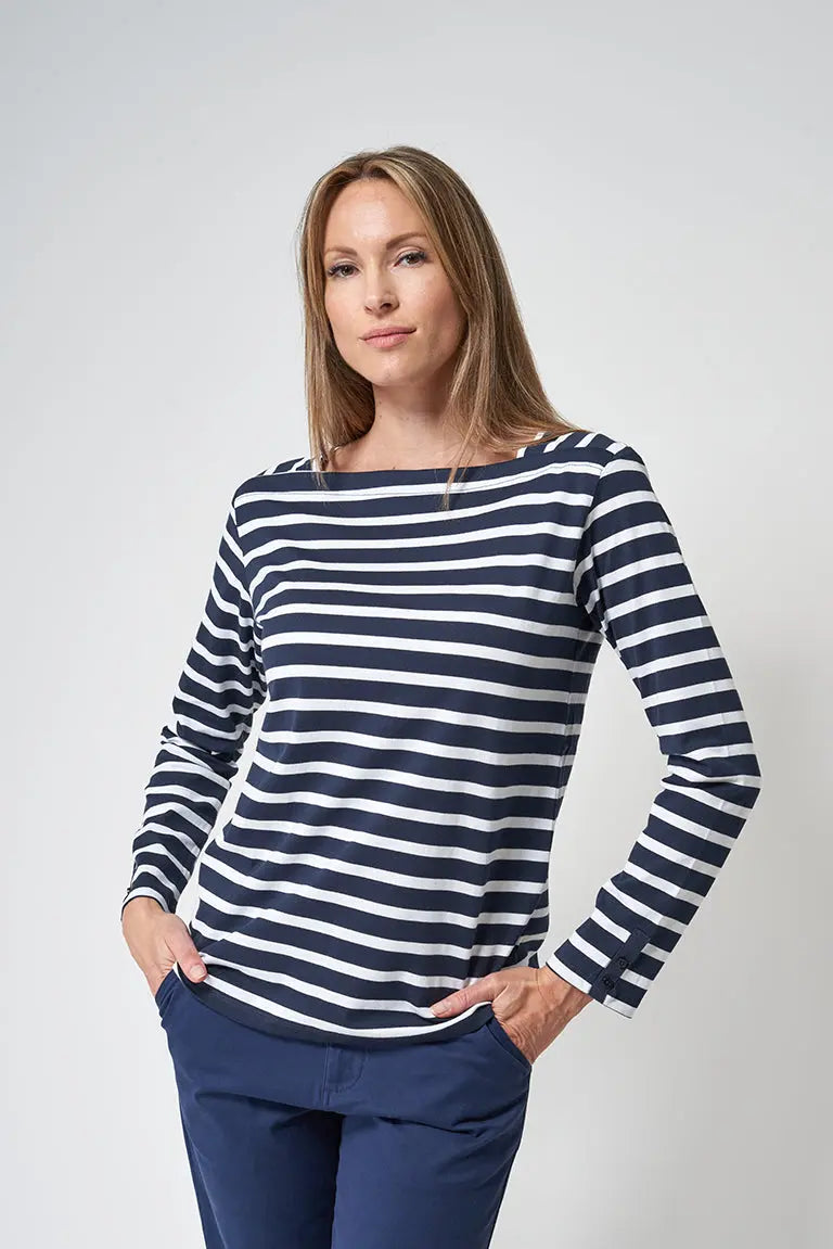 Women's Striped Boatneck Shirt in Navy/White