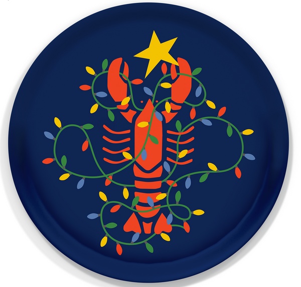 Lobster Lights Round Wooden Tray