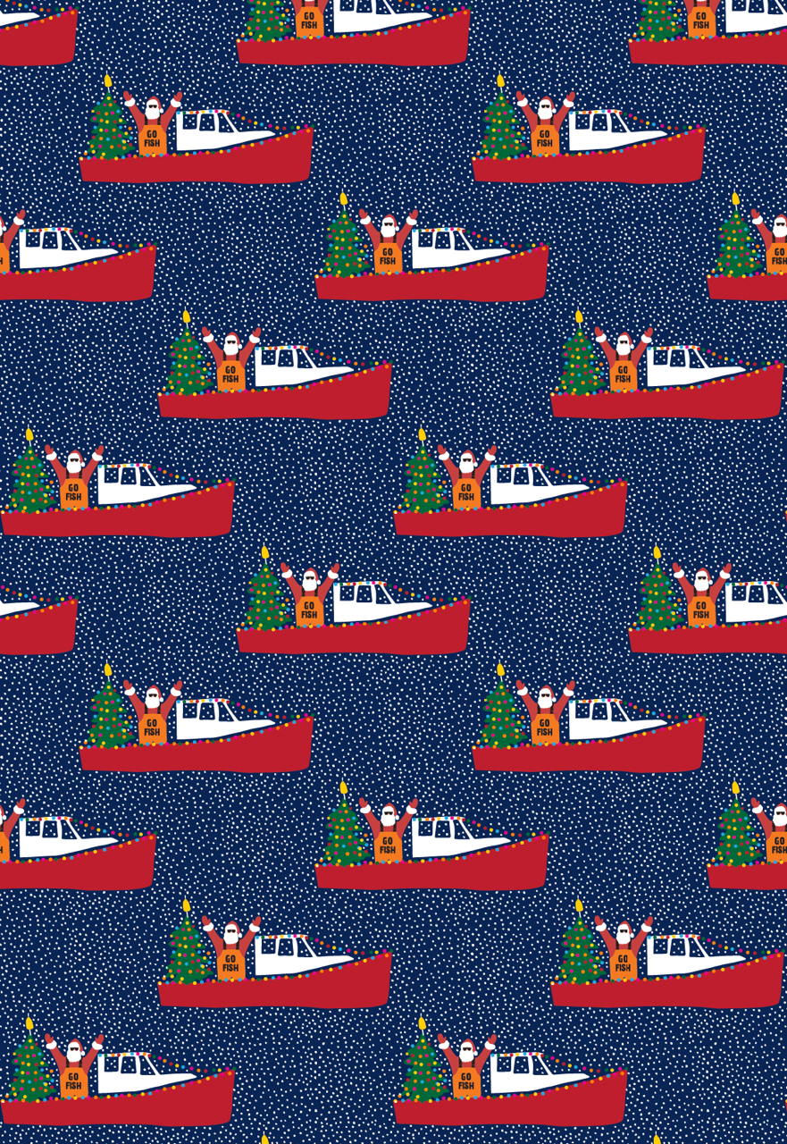 Santa Boat Wrapping Paper by Kate Nelligan