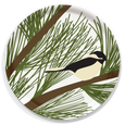 Chickadee & Pine Large Round Wooden Tray