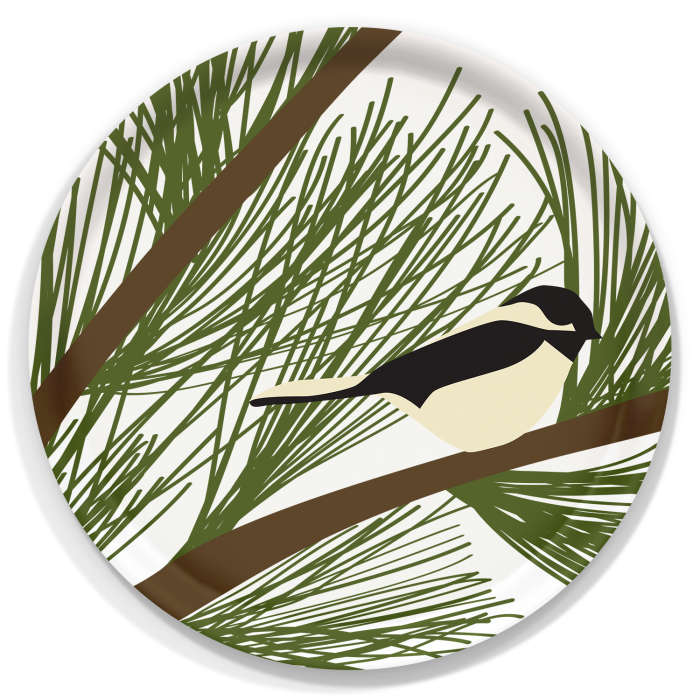 Chickadee & Pine Large Round Wooden Tray