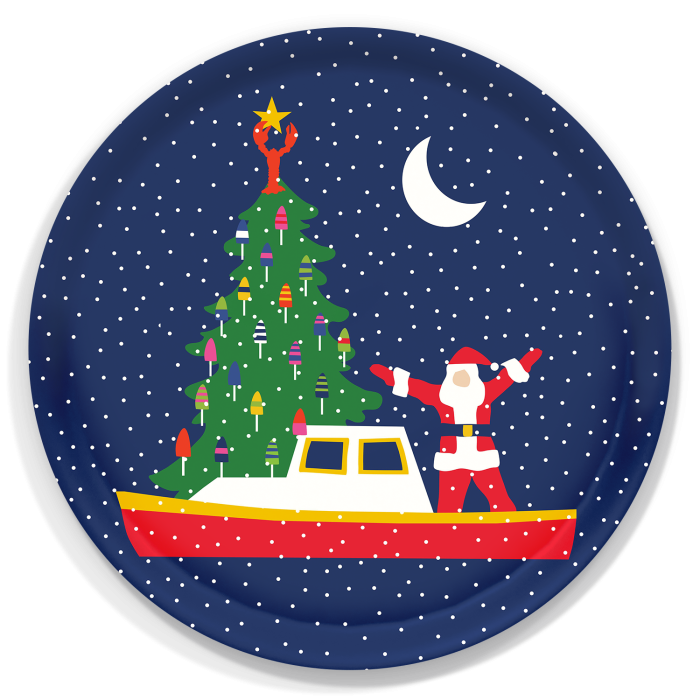 Santa Boat Large Round Wooden Tray