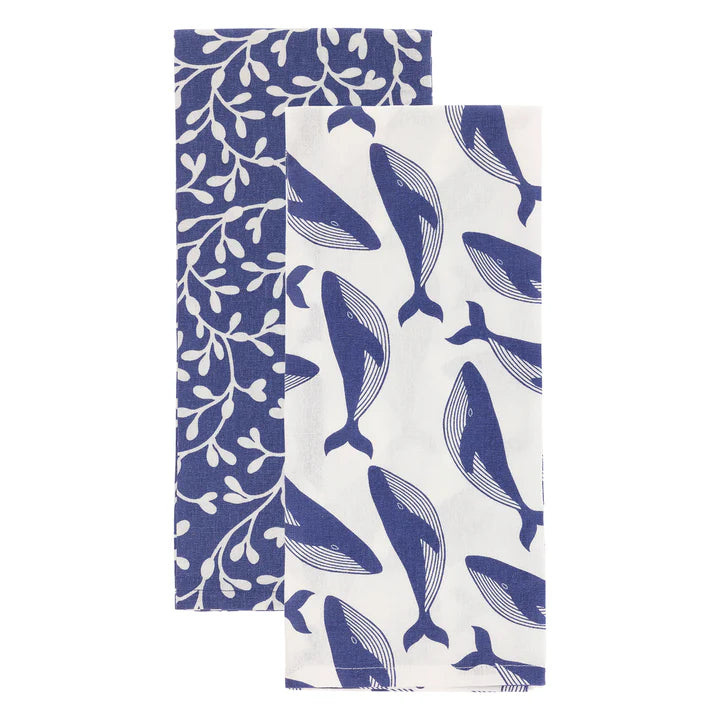 Seaweed Lace & Whale Tea Towel Set