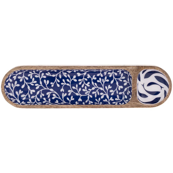 Seaweed Lace Ceramic & Wood Sectioned Tray