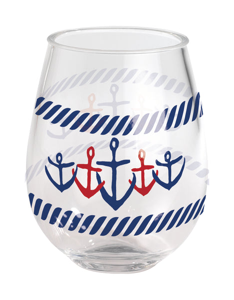Acrylic Wine Tumbler - Red, White and Blue Anchors