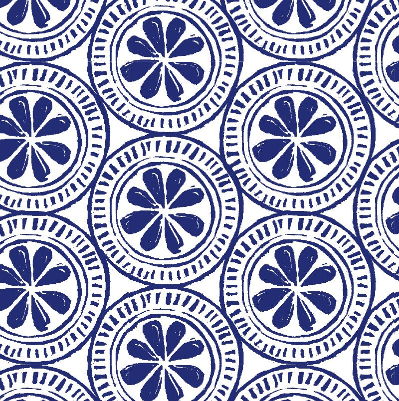 Navy Medallion - Kate Nelligan Design Cotton Fabric by the Yard