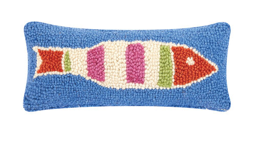 Pink Red and Blue Picket Fish Hooked Pillow
