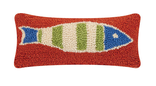 Red Blue and Green Picket Fish Hooked Pillow