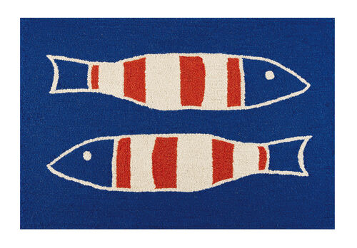 Red White and Blue Picket Fish Accent Hook Rug
