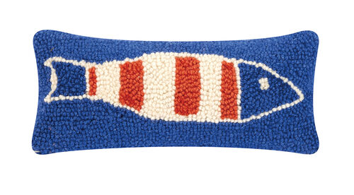 Red White and Blue Picket Fish Hooked Pillow
